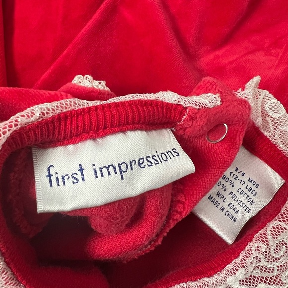 First Impressions Footed Sleeper Red Lace Smocking Y2K Girls 3-6M Baby - Picture 7 of 8